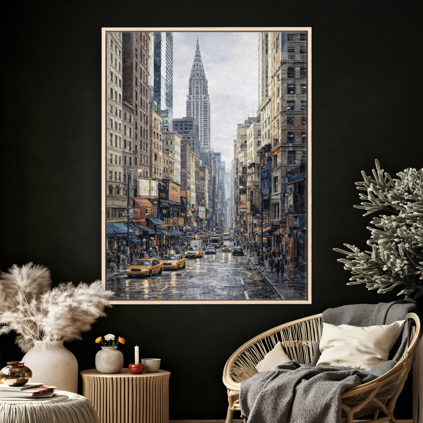 37693299-MGV-CV-24X36 - Chrysler Building New York Wall Art Canvas Print, Abstract NYC Street Painting Canvas Print, Modern Manhattan City Artwork for Living Room Decor