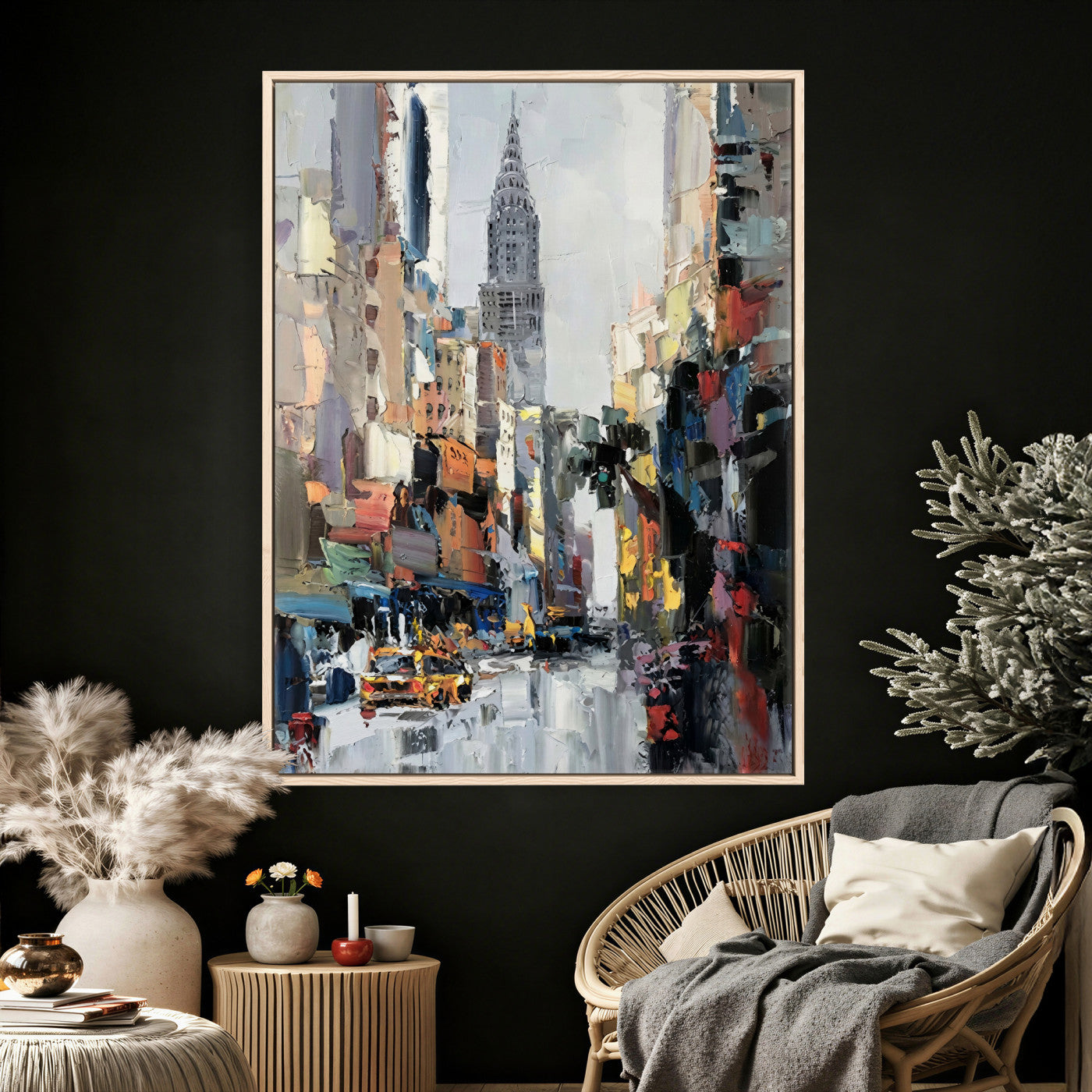 22144128-MGV-CV-24X36 - Chrysler Building New York Wall Art Canvas Print, Abstract NYC Street Painting Canvas Print, Modern Manhattan City Artwork for Living Room Decor