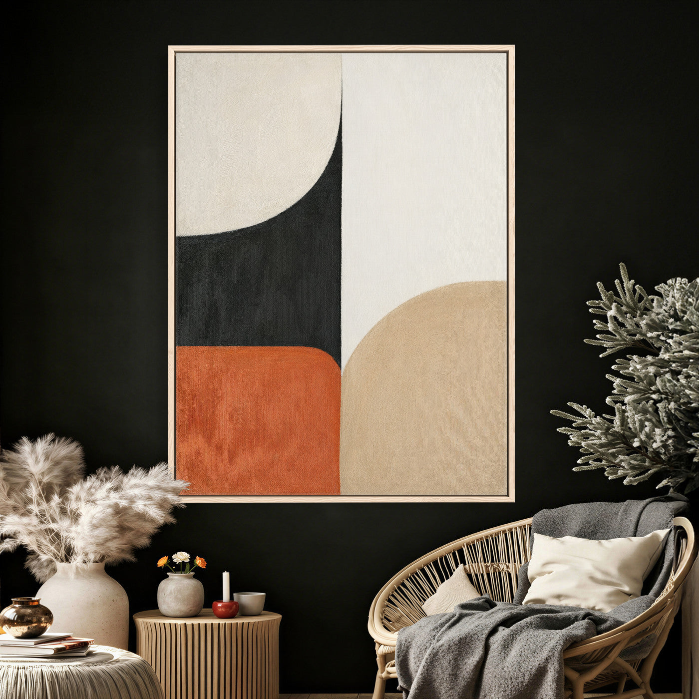 38800649-MGV-CV-24X36 - Geometric Abstract Wall Art Canvas Print, Orange Blue Abstract Expressionist Painting Print, Modern Geometric Abstract Canvas Art