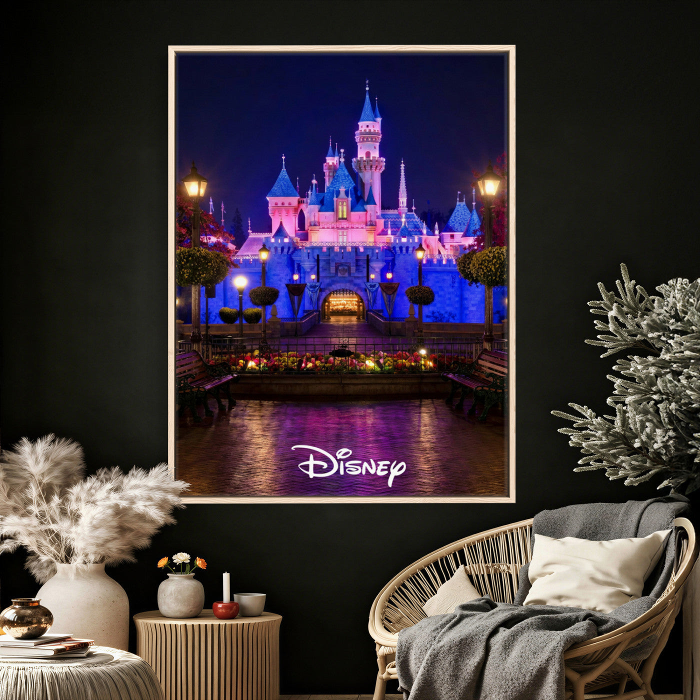 79435D-MGV-CV-24X36 - Disney Castle Wall Art – Framed Magic Kingdom Canvas Artwork, Fairytale Design, Kids Room Fantasy Decor for Home, Office