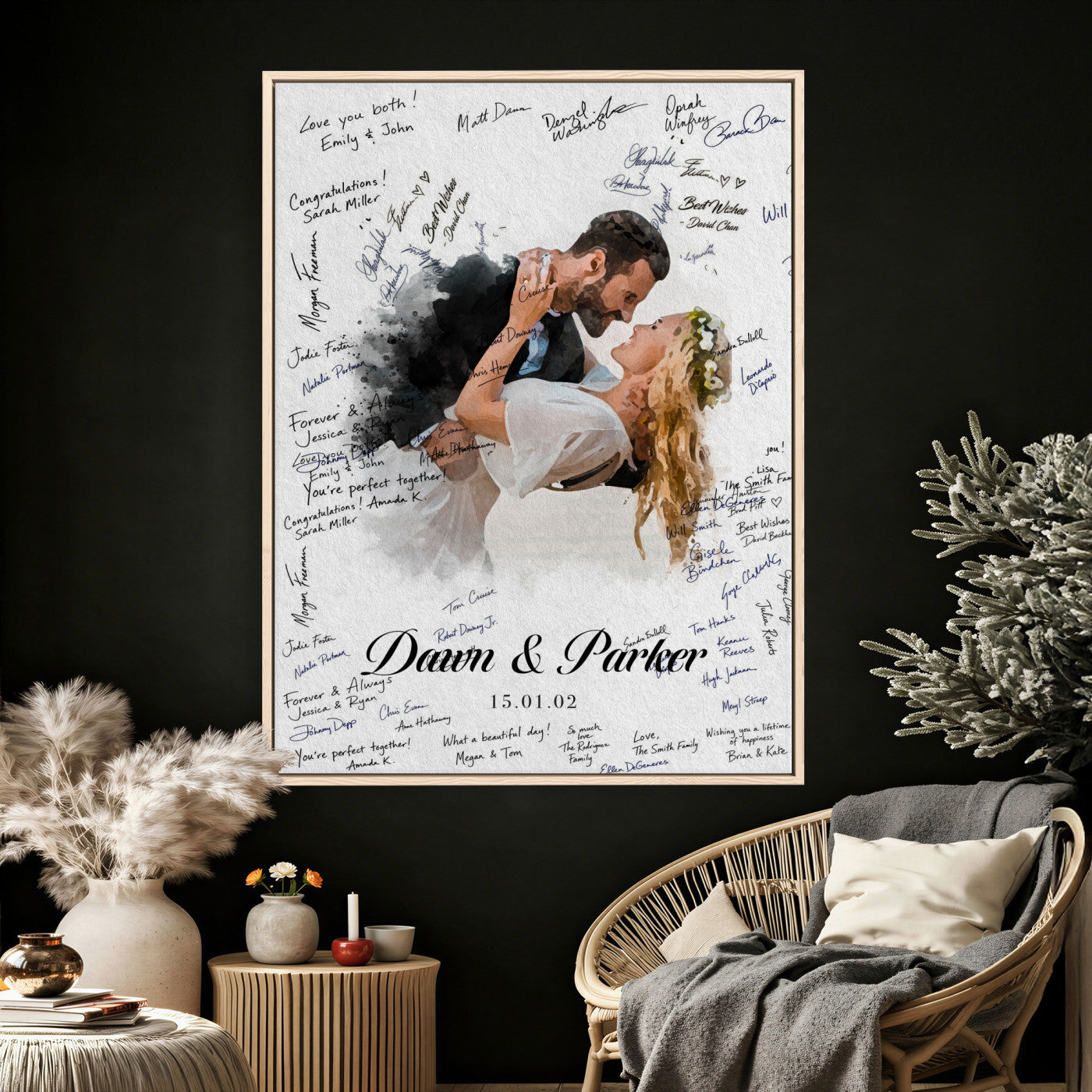 38010783-MGV-CV-24X36 - Wedding Guest Book Alternative Wall Art Canvas Print, Personalized Wedding Signature Poster, Custom Couple Photo Guestbook Canvas