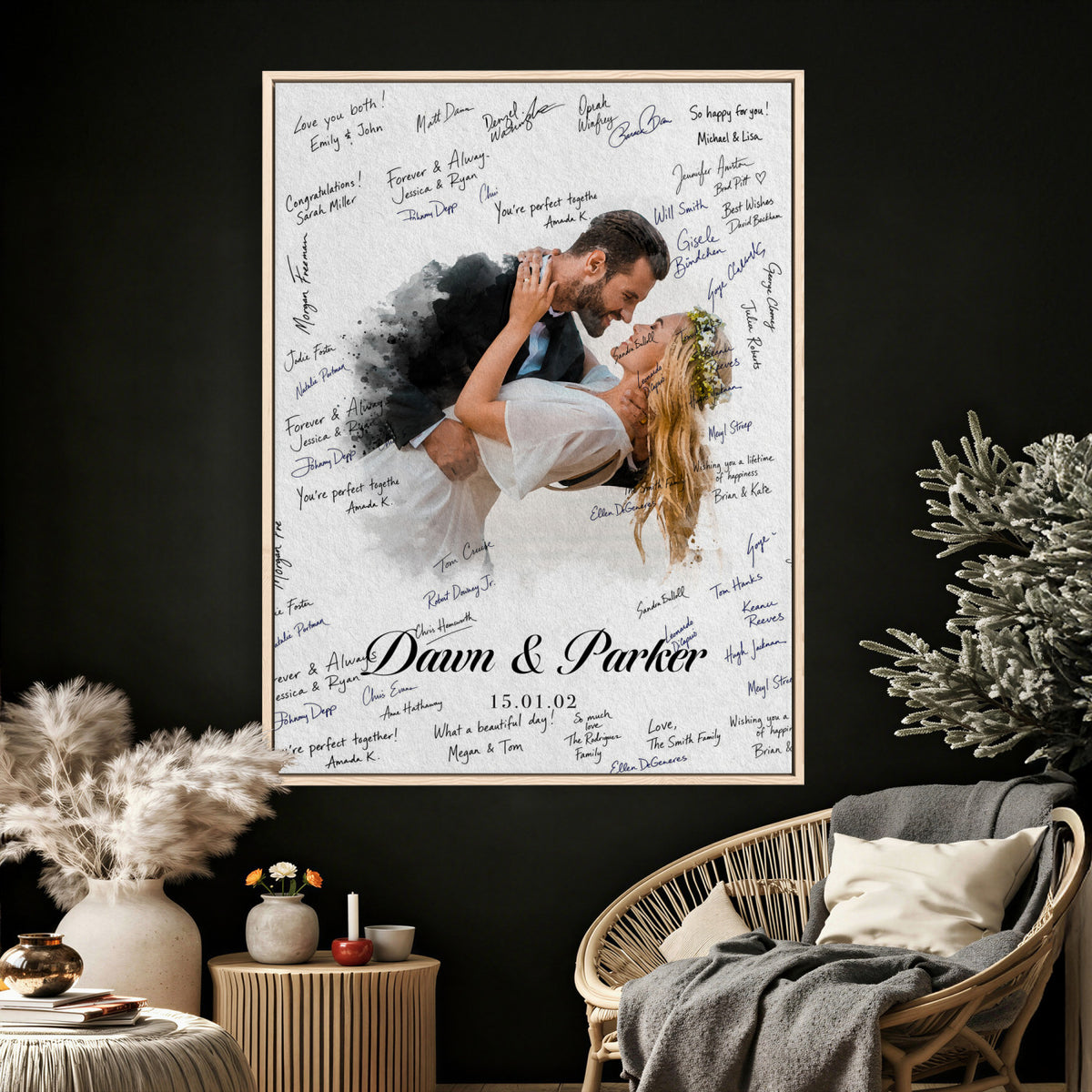 38010783-MGV-CV-24X36_GalleryWrapped - Wedding Guest Book Alternative Wall Art Canvas Print, Personalized Couple Photo Guestbook