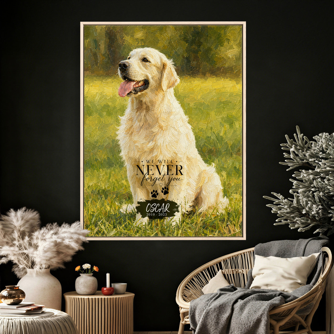38460512V3-MGV-CV-24X36 - Pet Memorial Wall Art Canvas Print, Custom Dog Memorial Portrait, Personalized Angel Pet Loss Gift, Angel Wings Puppy Print