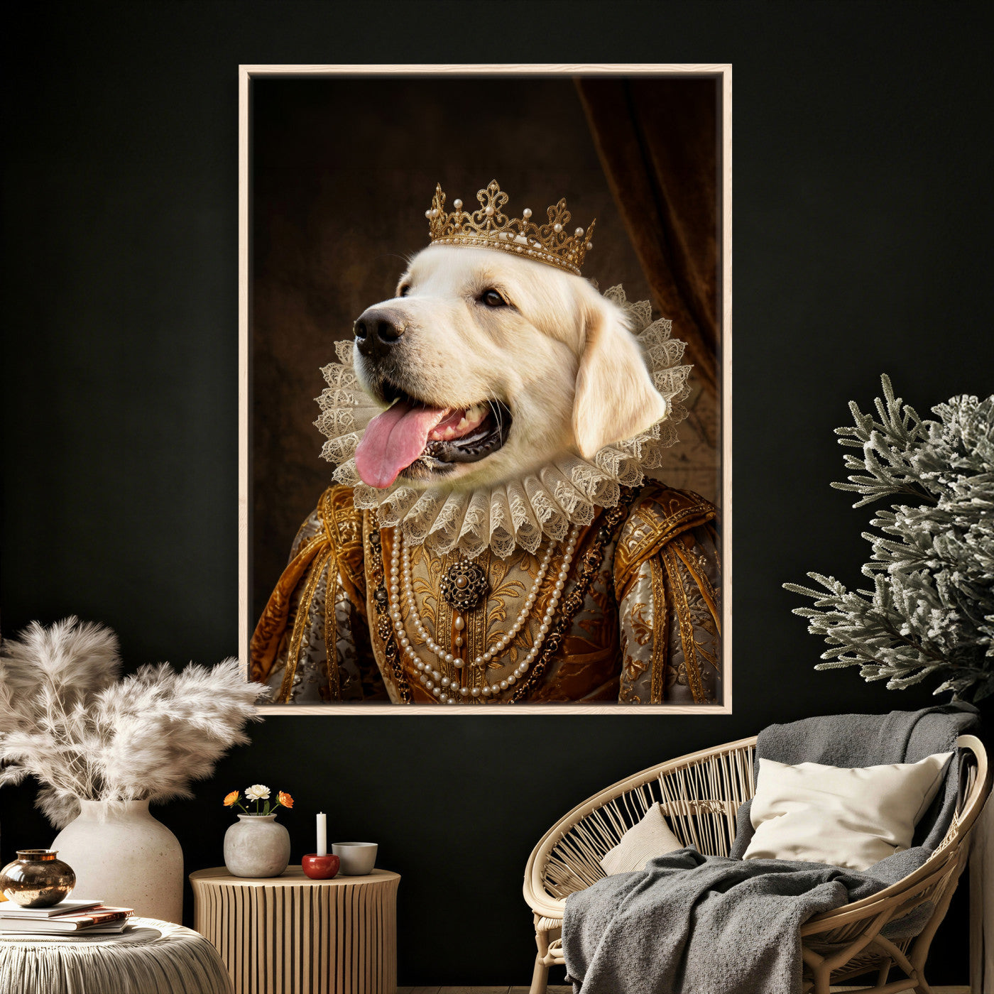 38460512L1-MGV-CV-24X36 - Custom Royal Pet Portrait Canvas, Your Dog or Cat as Queen King Aristocrat, Personalized Regal Animal Art