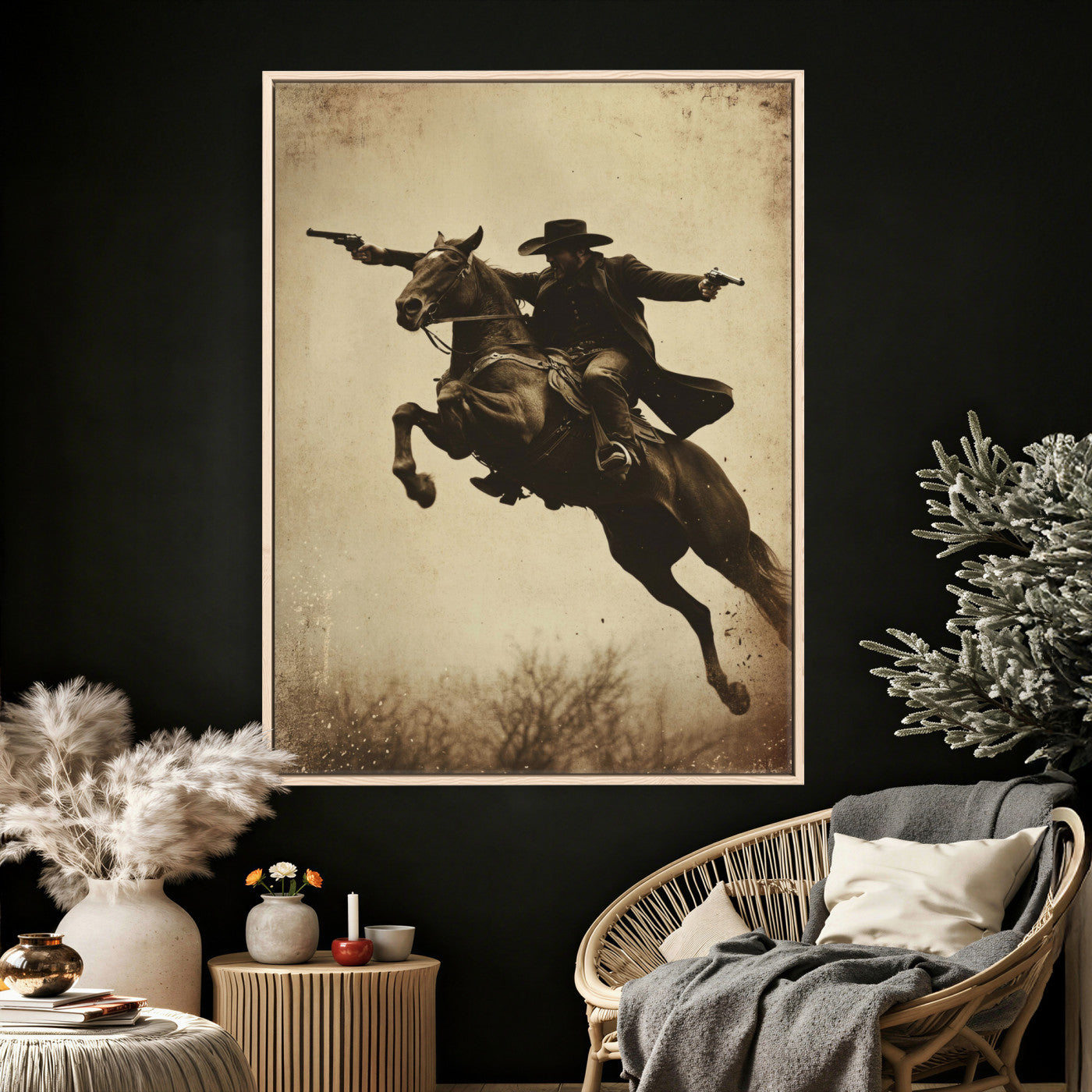 50552553-MGV-CV-24X36 - Vintage Cowboy Wall Art Canvas Print, Western Horse Rider Decor