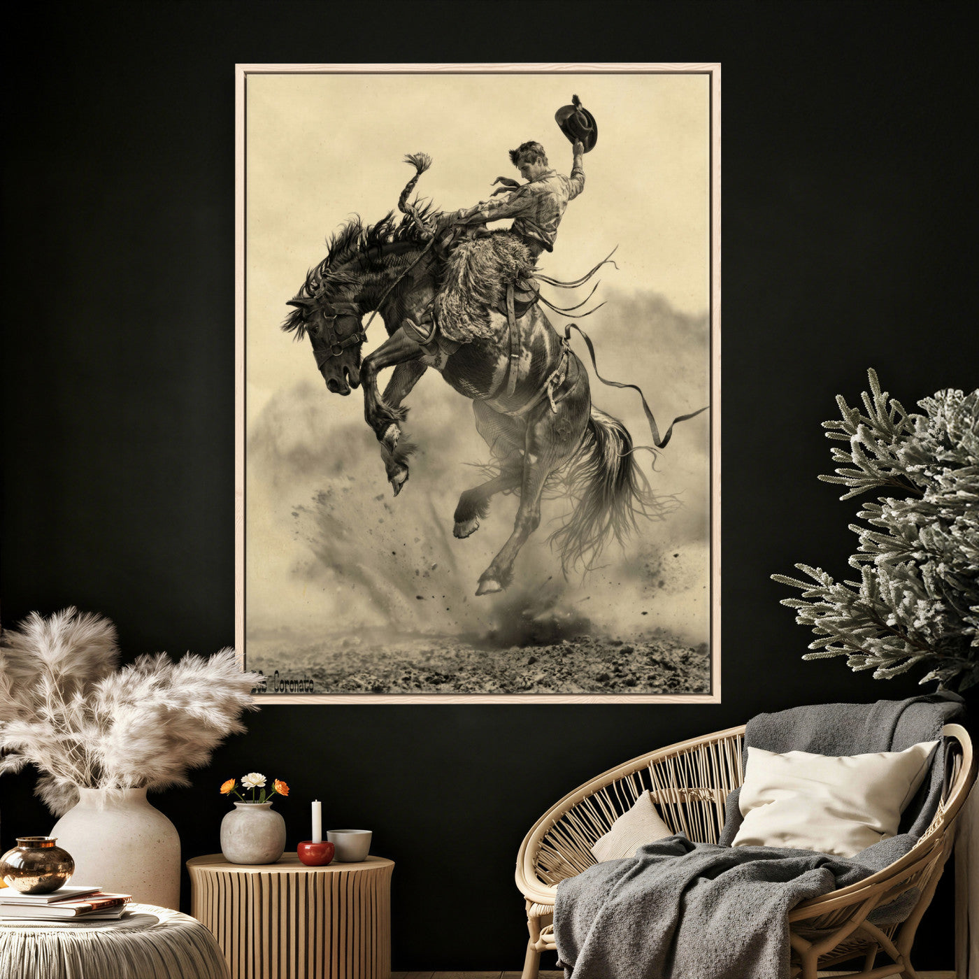 94461975-MGV-CV-24X36 - Vintage Cowboy Wall Art Canvas Print, Western Horse Rider Decor