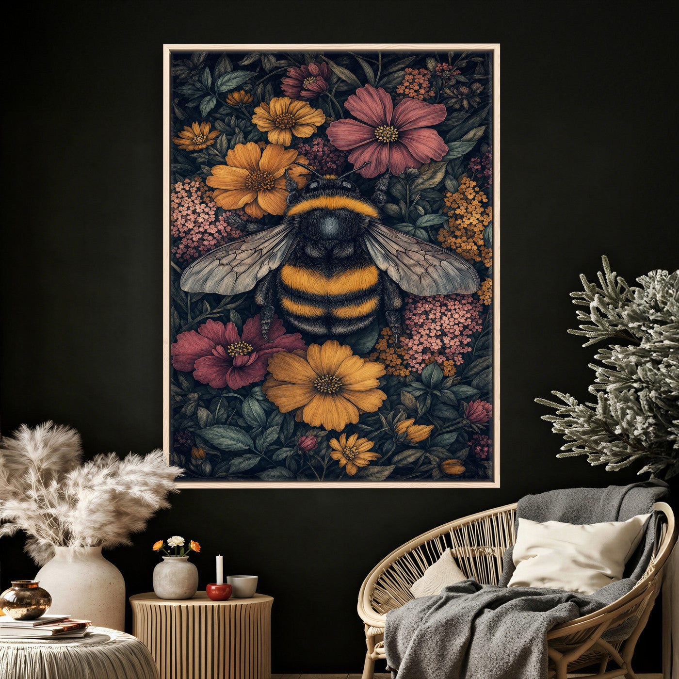 22869250-MGV-CV-24X36 - William Morris Style Prints Canvas Wall Art Lnner Framed, Vintage Bee Botanical Floral Wall Art Decor Pictures for Livingroom, Animals Pictures Decor Artwork