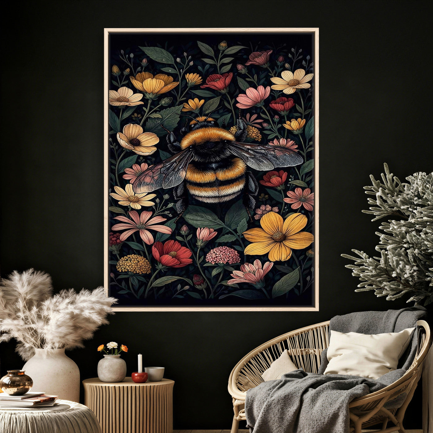 18863779-MGV-CV-24X36 - William Morris Style Prints Canvas Wall Art Lnner Framed, Vintage Bee Botanical Floral Wall Art Decor Pictures for Livingroom, Animals Pictures Decor Artwork
