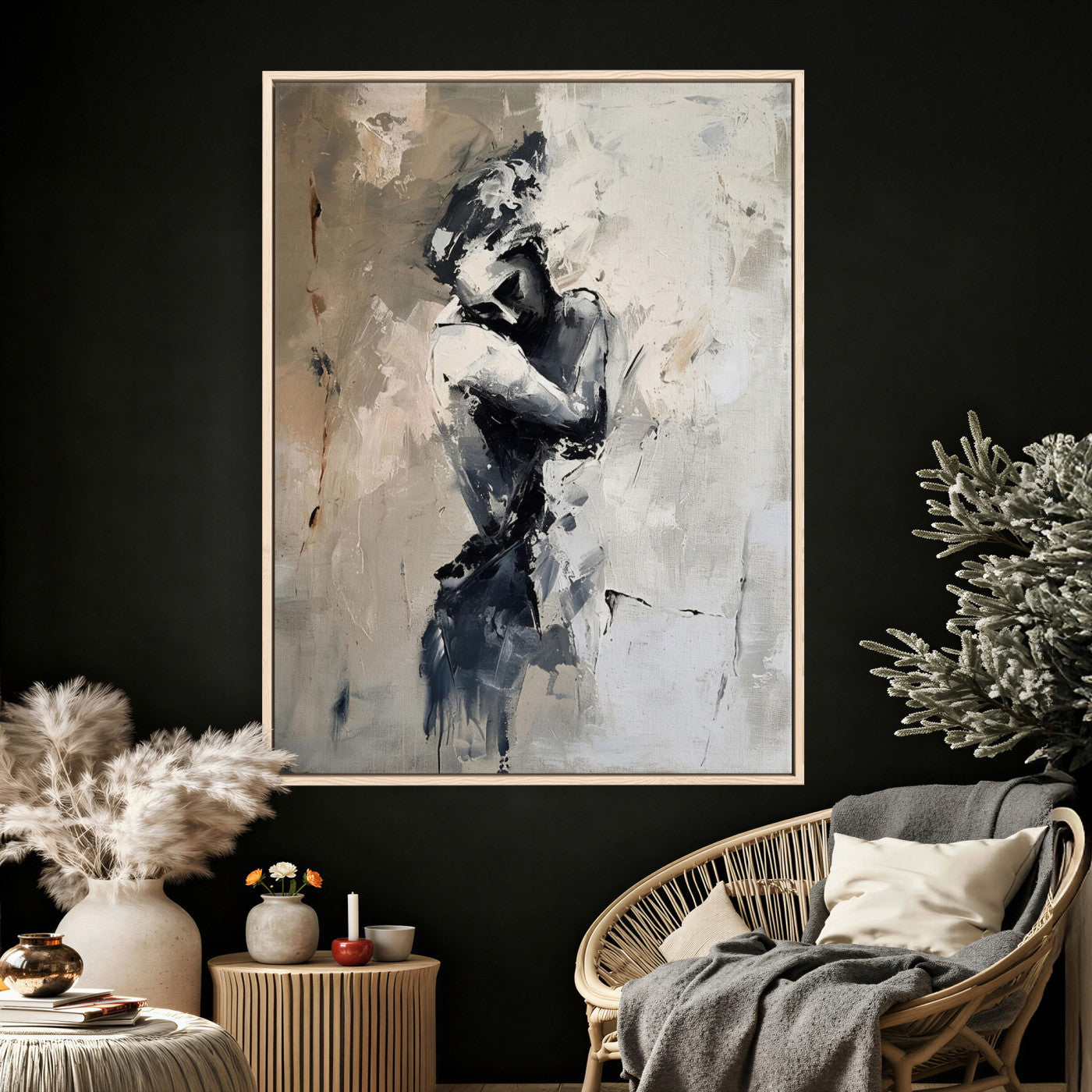 95556055-MGV-CV-24X36 - Monochrome Figurative Abstract Canvas Wall Art Moody Figure Oil Painting Print