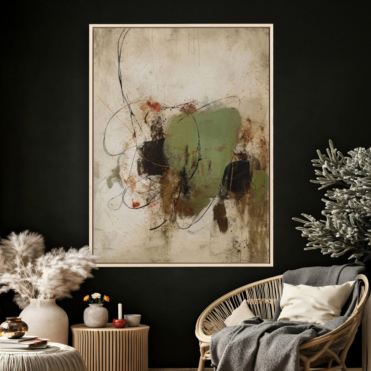 18219840-MGV-TP-24X36 - Sage Green Abstract Canvas Wall Art Textured Neutral Mixed Media Print for Home Decor
