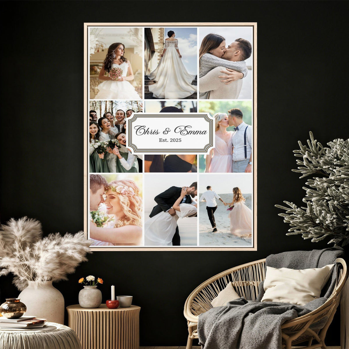 Personalized Wedding Photo Collage Canvas Print, Custom Couple Gift