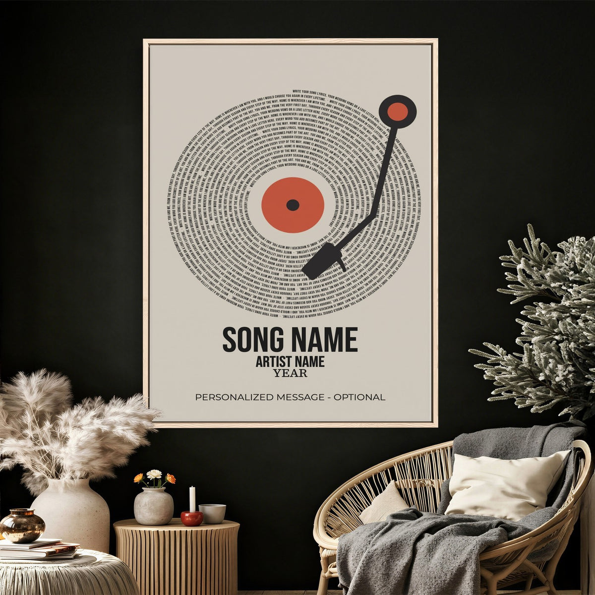 96475288Plak-_Poster-30x20 - Song Lyrics Vinyl Record Canvas Print, Personalized Music Wall Art
