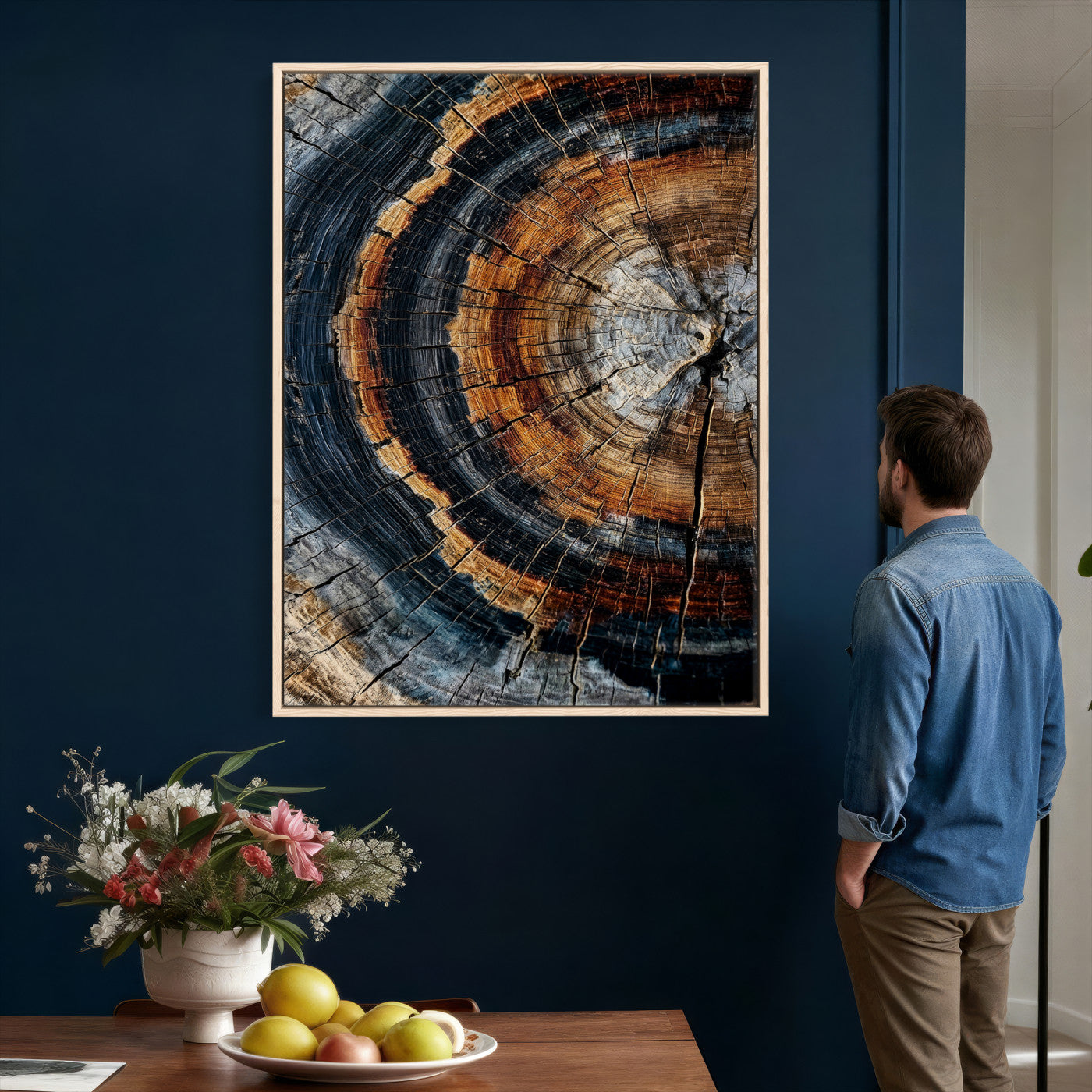 92693966B-MGV-CV-24X36 - Abstract Wood Grain Canvas Print, Tree Ring Pattern Wall Art, Framed Canvas Ready to Hang