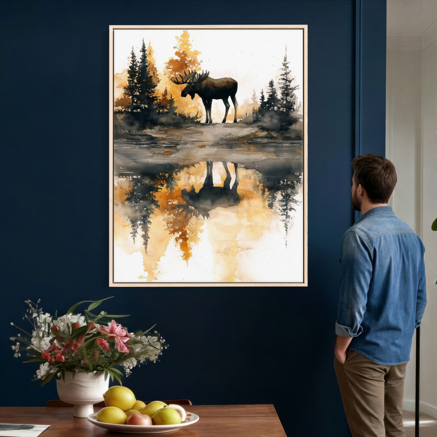 86920530-MGV-CV-24X36 - Abstract Moose Forest Wall Art Canvas Print – Wildlife Nature Artwork Print for Living Room, Cabin, and Office Decor