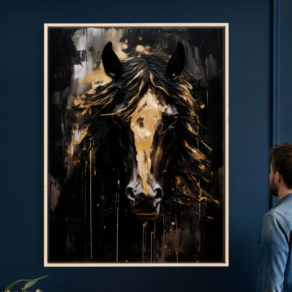 91506748-MGV-CV-24X36 - Abstract Horse Wall Art Canvas Print – Painted Style Western Equine Artwork Print for Living Room, Ranch, and Office Decor