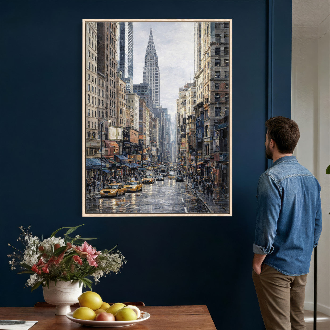 37693299-MGV-CV-24X36 - Chrysler Building New York Wall Art Canvas Print, Abstract NYC Street Painting Canvas Print, Modern Manhattan City Artwork for Living Room Decor