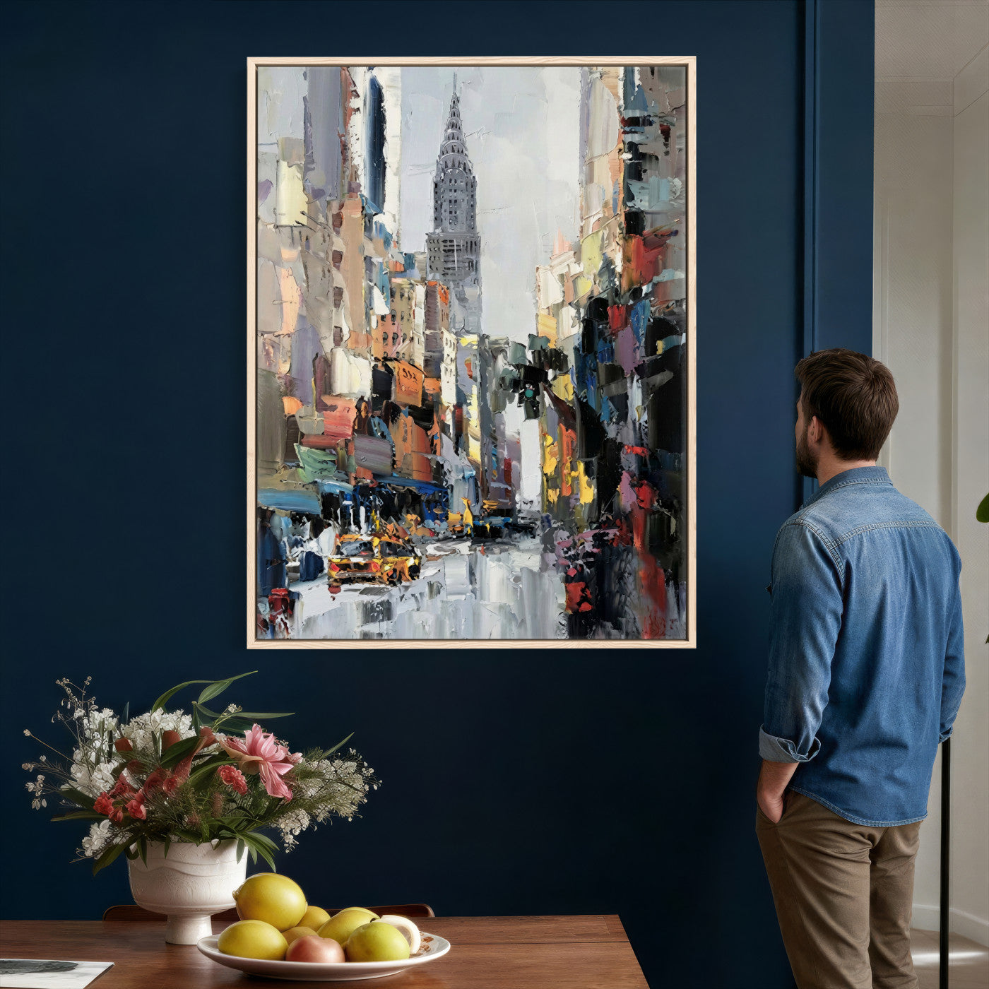 22144128-MGV-CV-24X36 - Chrysler Building New York Wall Art Canvas Print, Abstract NYC Street Painting Canvas Print, Modern Manhattan City Artwork for Living Room Decor