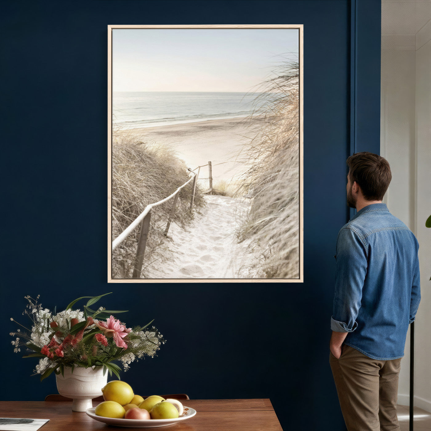 58415953-MGV-CV-24X36 - Coastal Beach Path Wall Art Canvas Print - Neutral Ocean Shore Landscape Artwork for Minimalist Home Decor