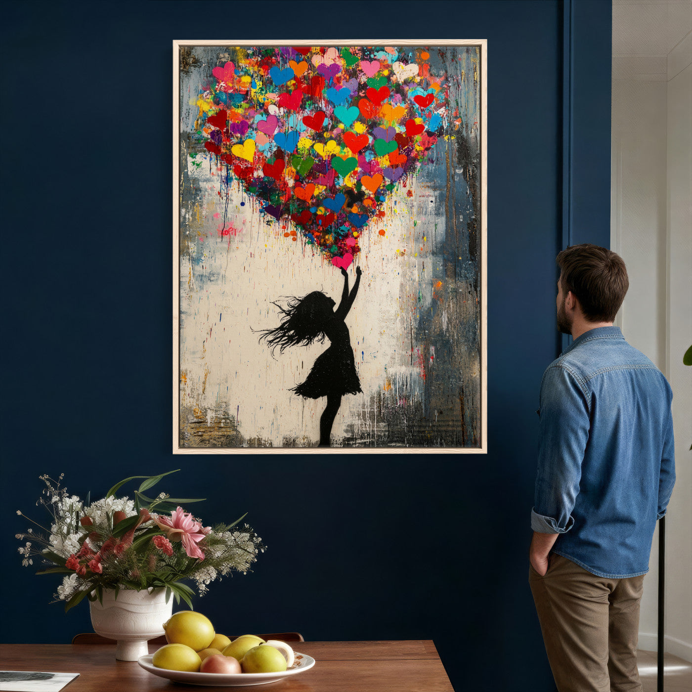 36253538-MGV-CV-24X36 - Banksy Street Art Canvas Wall Art, Girl Heart Balloons Banksy Style Print, Colorful Graffiti Love Decor, Urban Pop Art, Kids Room Inspirational Wall Art