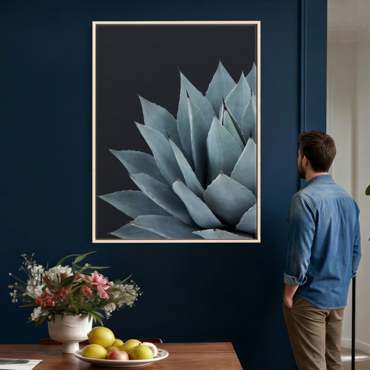 59803798-MGV-CV-24X36 - Agave Wall Art Canvas Print, Blue Green Succulent Botanical Framed Artwork, Minimalist Desert Plant Decor for Living Room Bedroom Office Bathroom