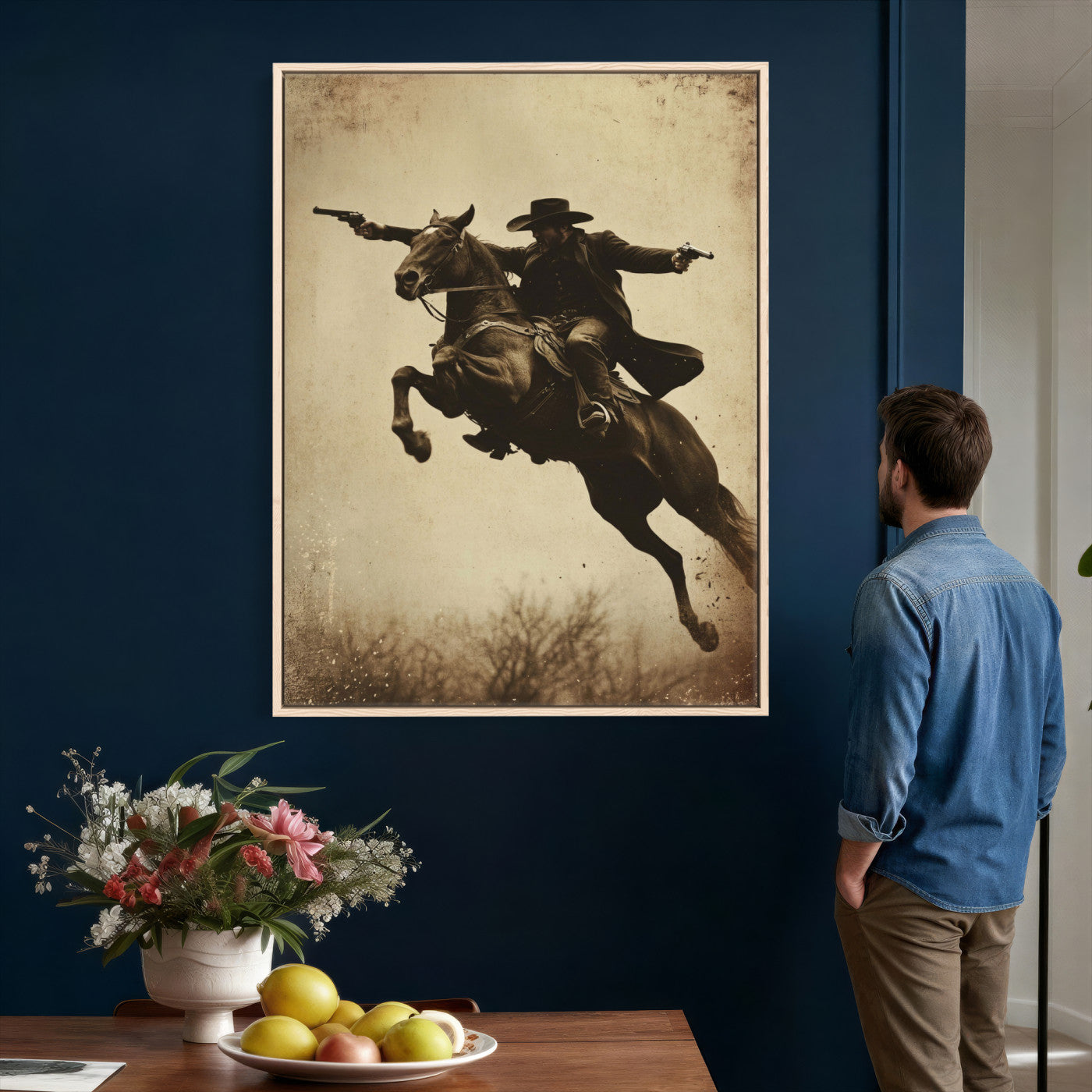 50552553-MGV-CV-24X36 - Vintage Cowboy Wall Art Canvas Print, Western Horse Rider Decor