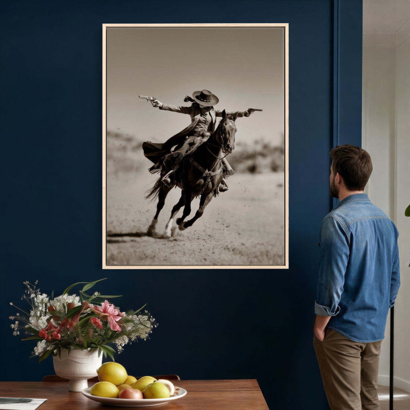 15018755-MGV-CV-24X36 - Vintage Cowboy Wall Art Canvas Print, Western Horse Rider Decor