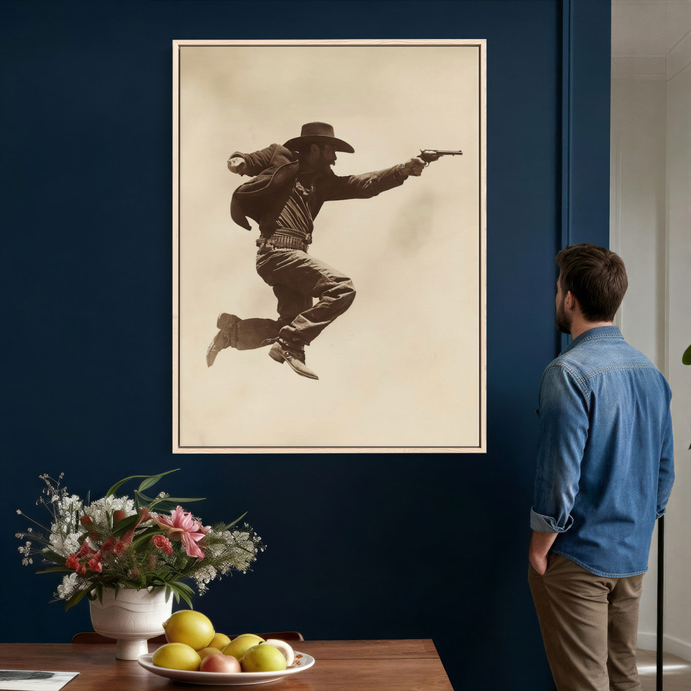 94461975G-MGV-CV-24X36 - Vintage Cowboy Wall Art Canvas Print, Western Gunfighter Decor
