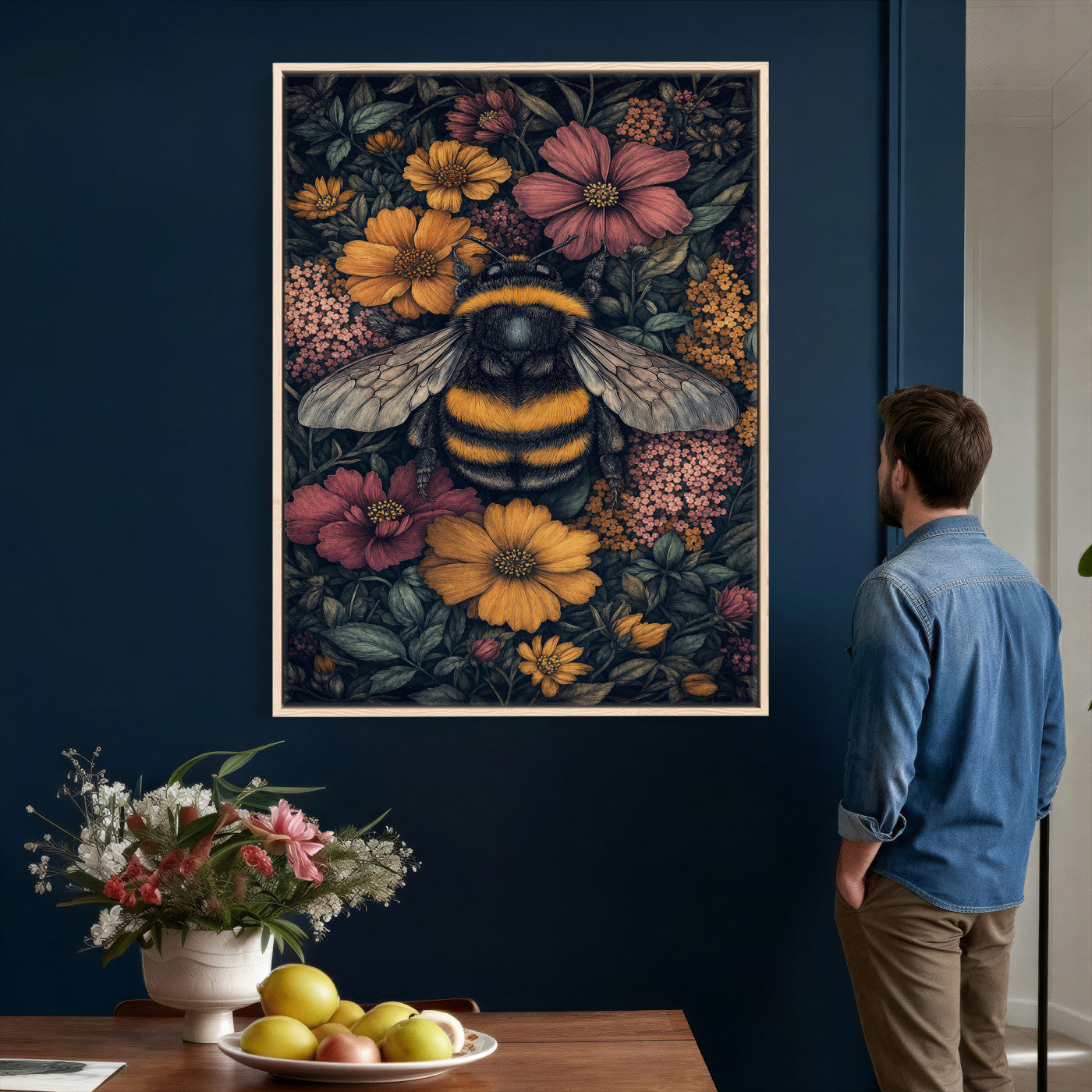 22869250-MGV-CV-24X36 - William Morris Style Prints Canvas Wall Art Lnner Framed, Vintage Bee Botanical Floral Wall Art Decor Pictures for Livingroom, Animals Pictures Decor Artwork