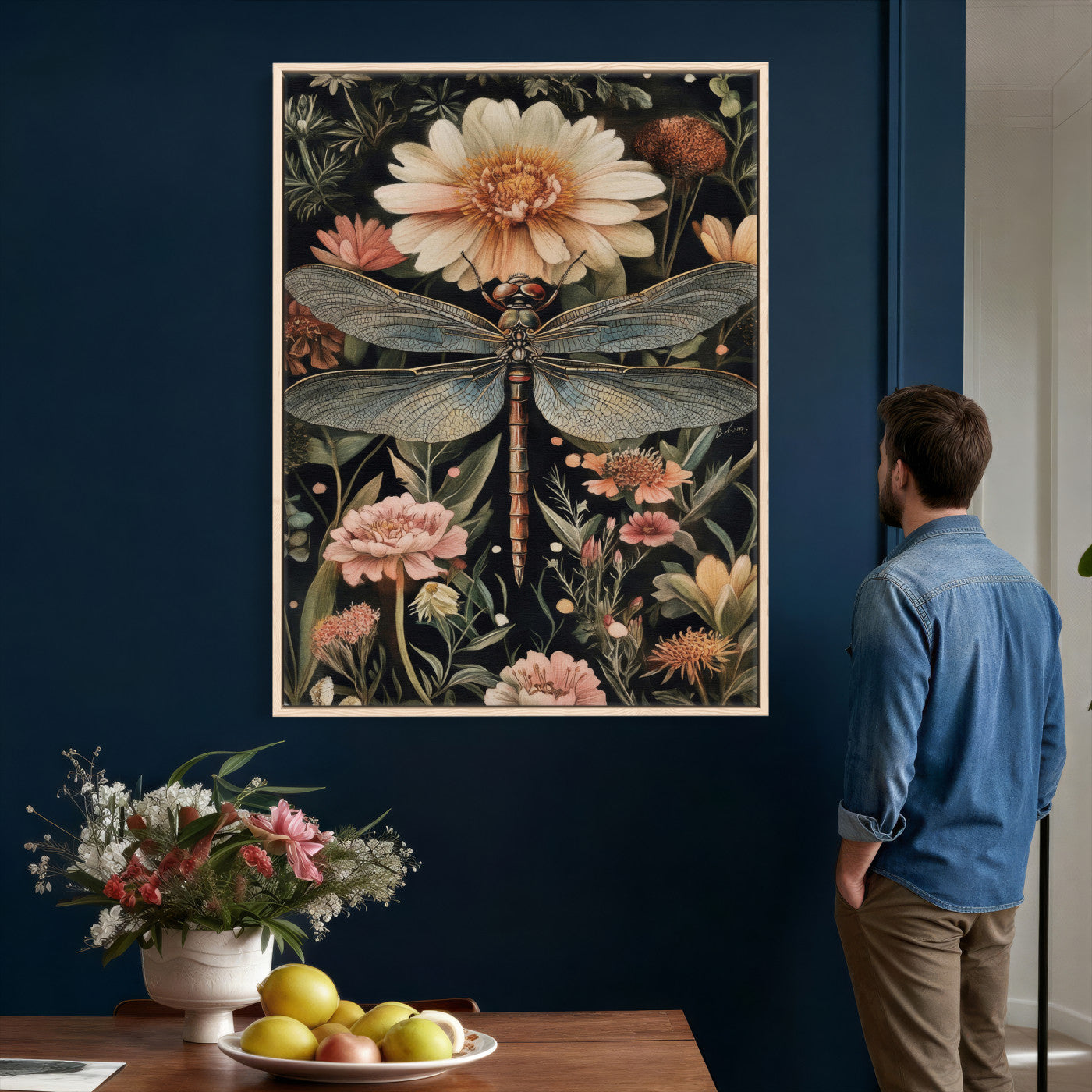 42409493-MGV-CV-24X36 - William Morris Style Prints Canvas Wall Art Lnner Framed, Vintage Bee Botanical Floral Wall Art Decor Pictures for Livingroom, Animals Pictures Decor Artwork