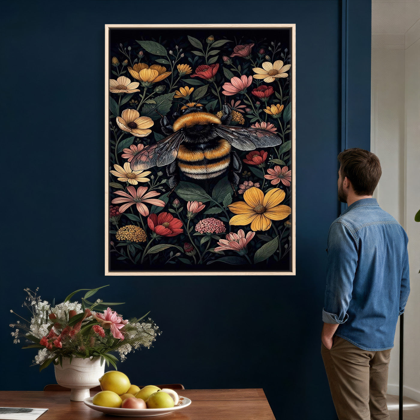 18863779-MGV-CV-24X36 - William Morris Style Prints Canvas Wall Art Lnner Framed, Vintage Bee Botanical Floral Wall Art Decor Pictures for Livingroom, Animals Pictures Decor Artwork
