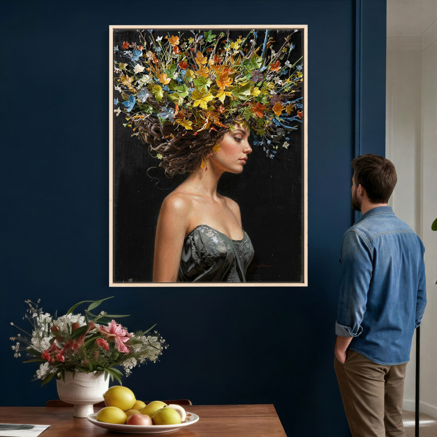 67932423-MGV-CV-24X36 - Surreal Woman Floral Canvas Wall Art Goddess Portrait Oil Painting Print