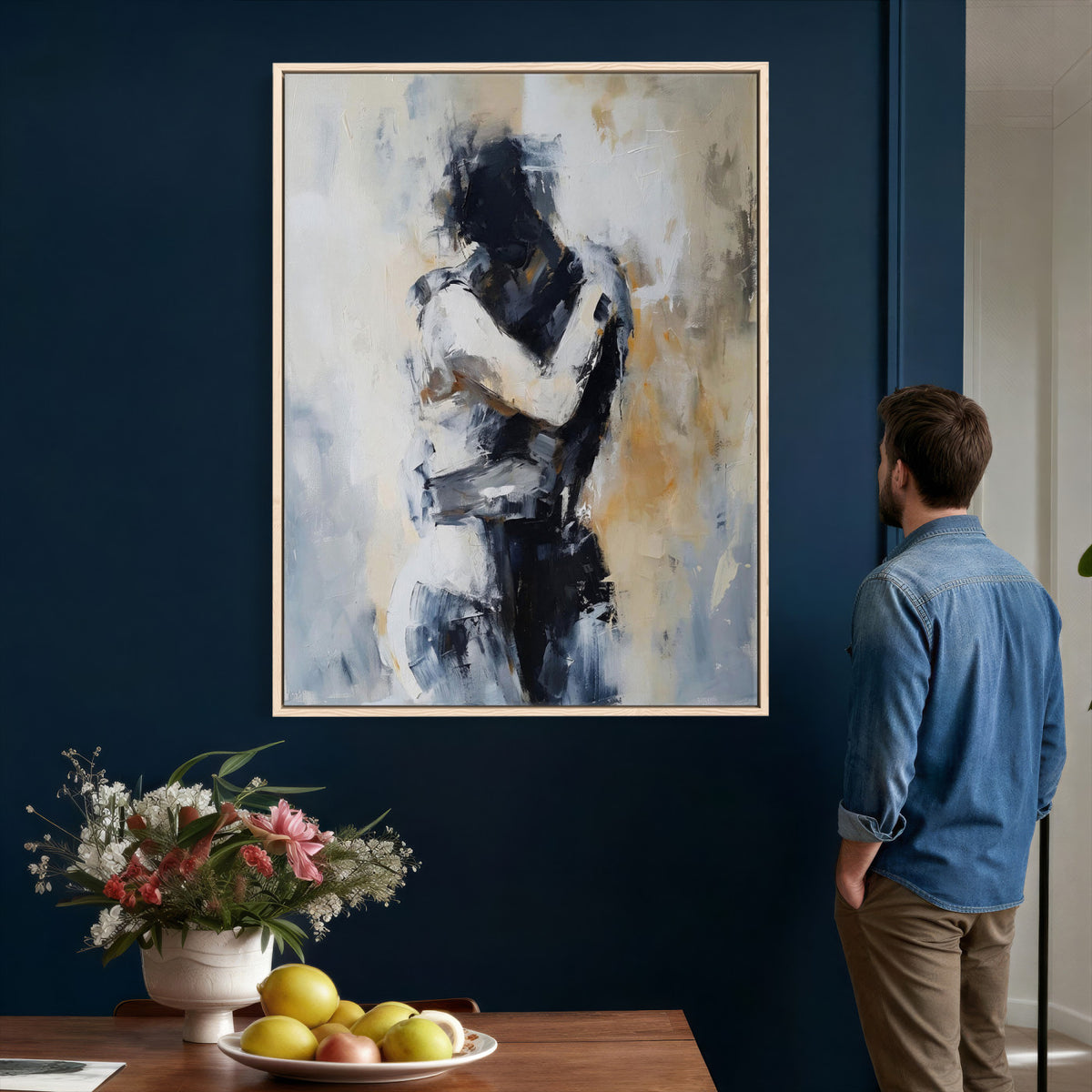 78448953-MGV-CV-24X36 - Monochrome Figurative Abstract Canvas Wall Art Moody Figure Oil Painting Print
