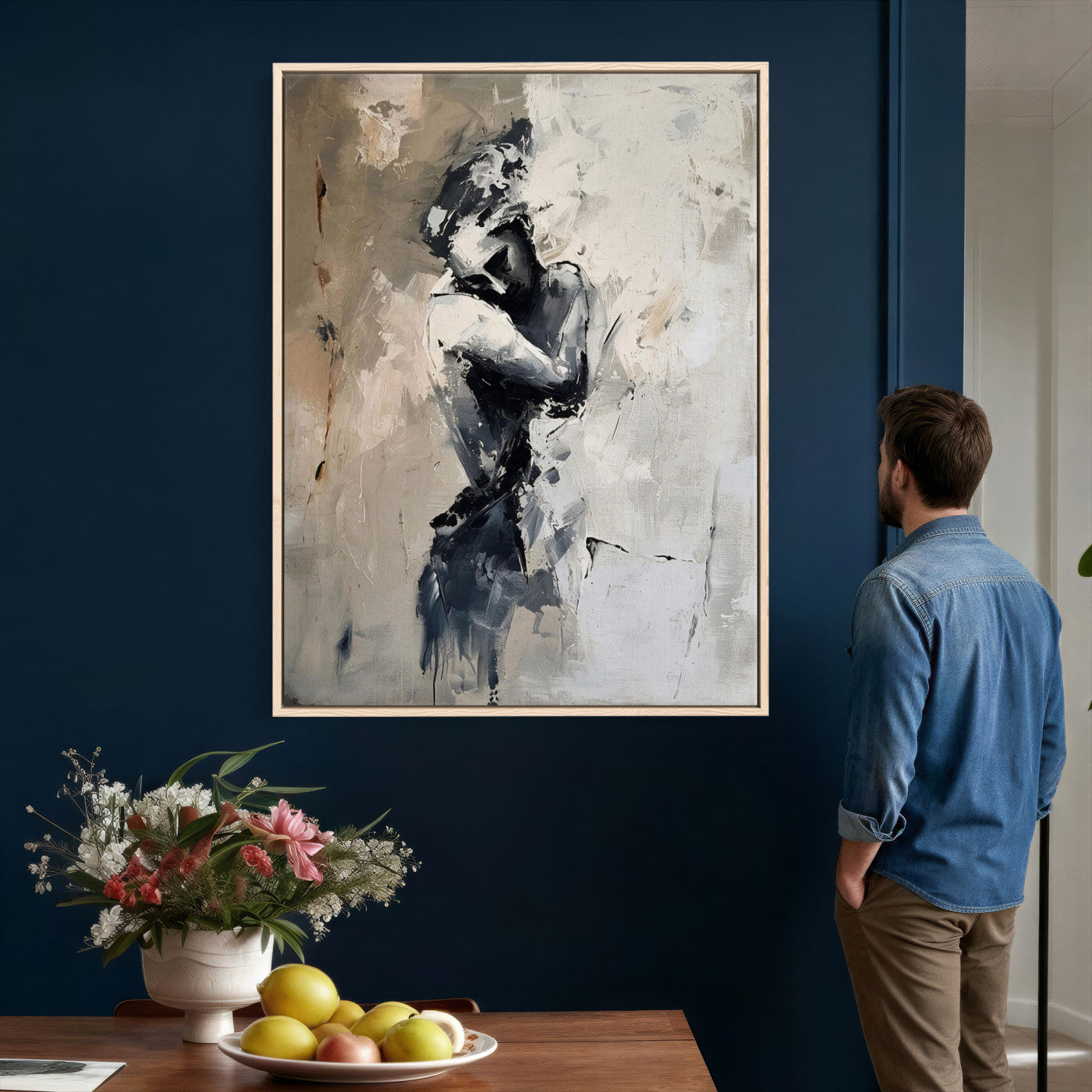 95556055-MGV-CV-24X36 - Monochrome Figurative Abstract Canvas Wall Art Moody Figure Oil Painting Print