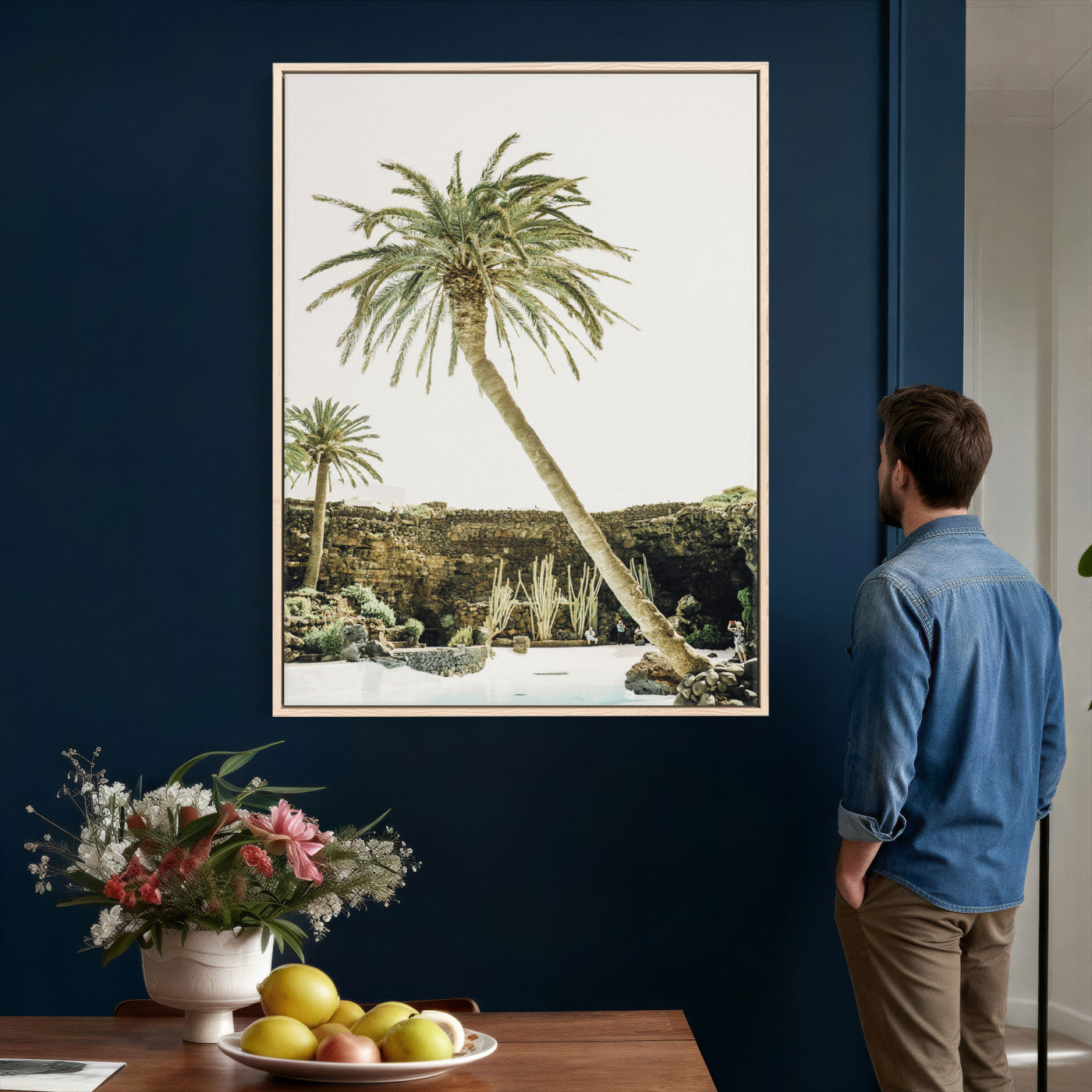 34739415-MGV-CV-24X36 - Jameos del Agua Lanzarote Spain Wall Art Canvas Print - Volcanic Oasis Palm Tree Pool