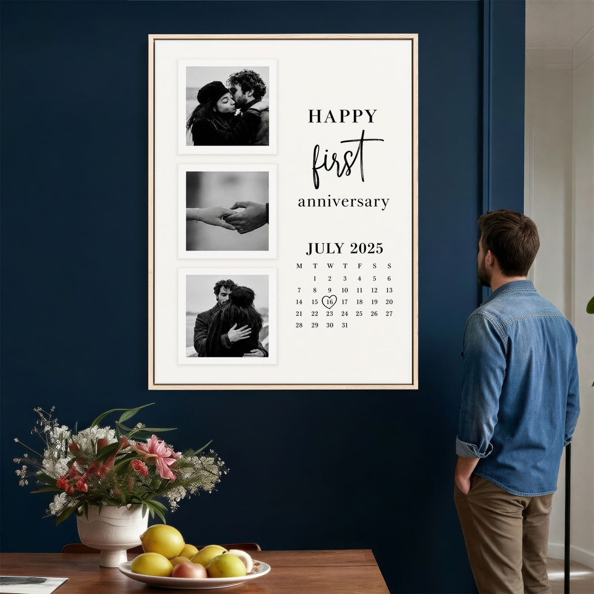 Custom couple photo collage canvas with calendar month