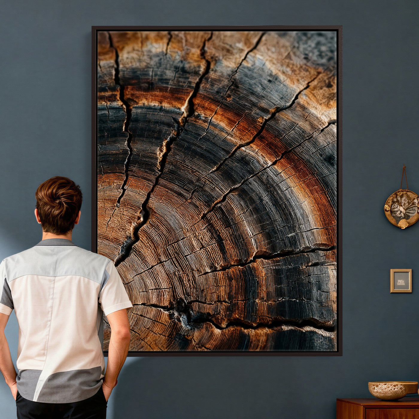 92693966D-MGV-CV-24X36 - Large Abstract Wood Grain Canvas Print, Wood Tree Ring Pattern Wall Art, Framed Canvas Ready to Hang