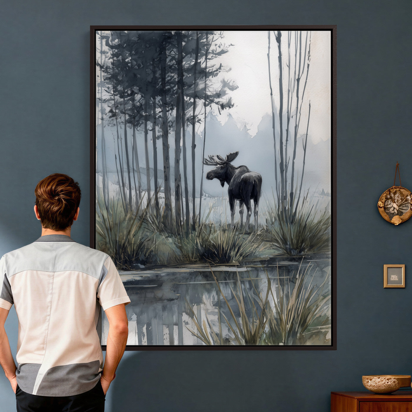 63767896-MGV-CV-24X36 - Abstract Moose Forest Wall Art Canvas Print – Wildlife Nature Artwork Print for Living Room, Cabin, and Office Decor