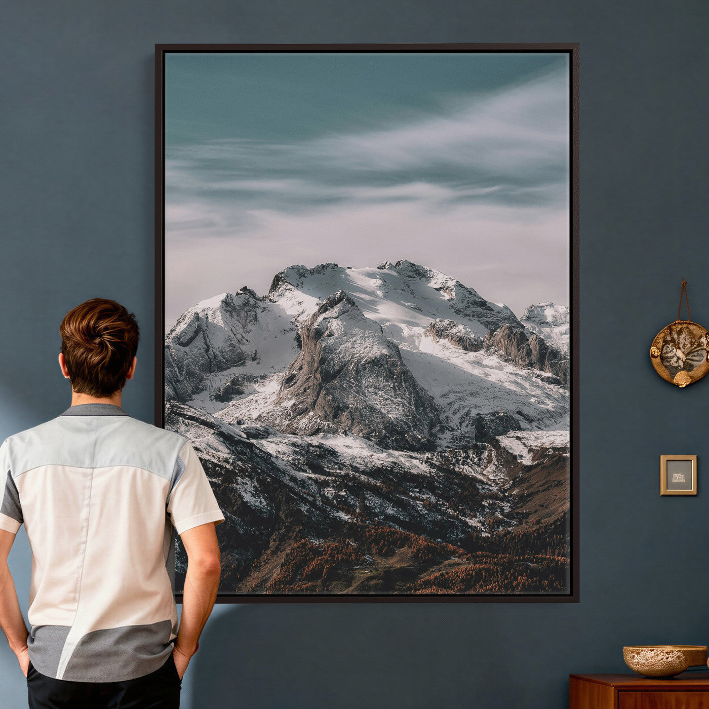 73655572-MGV-CV-24X36 - Alpine Mountain Landscape Wall Art Canvas Print, Snowy Peak Nature Wall Decor, Minimal Mountain Photography Canvas, Large Vertical Mountain Wall Art