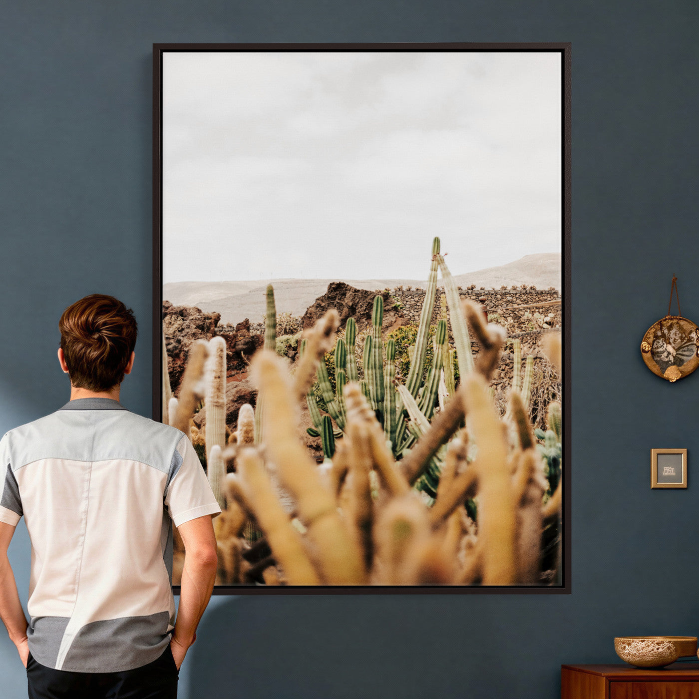 98315769-MGV-CV-24X36 - Minimal Desert Cactus Wall Art Canvas Print, Neutral Southwestern Landscape Nature Wall Decor for Modern Home