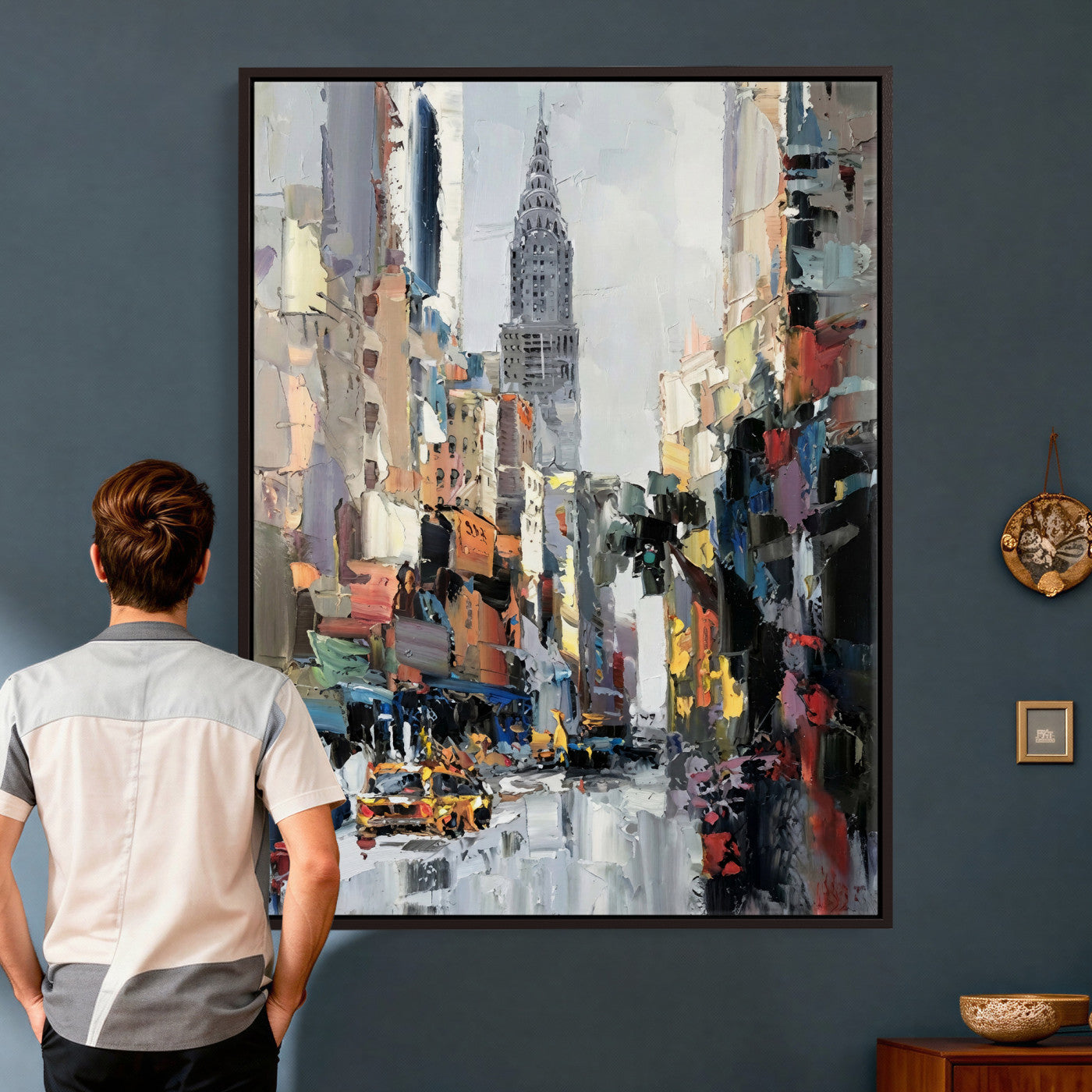 22144128-MGV-CV-24X36 - Chrysler Building New York Wall Art Canvas Print, Abstract NYC Street Painting Canvas Print, Modern Manhattan City Artwork for Living Room Decor
