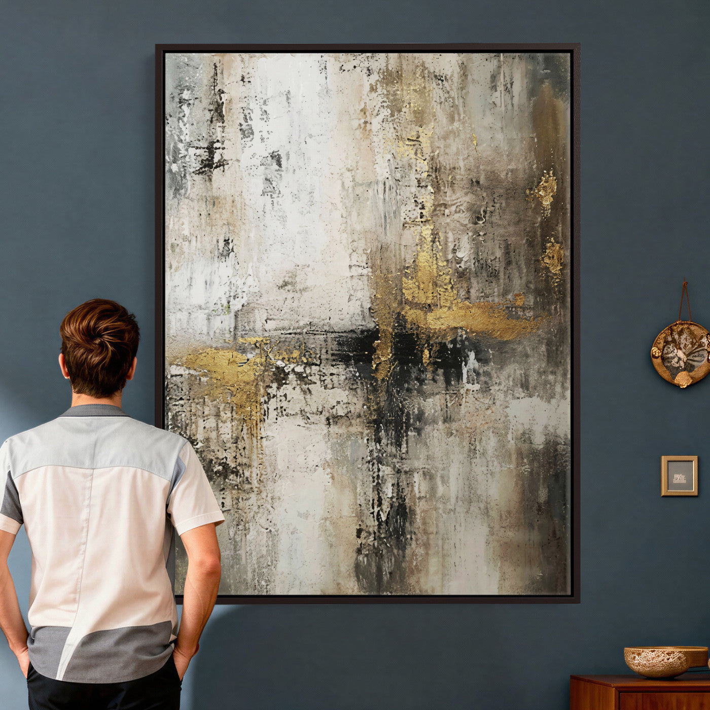 381262454-MGV-CV-24X36 - Framed Abstract Wall Art Canvas Print, Gold Black Modern Architecture Canvas Print, Contemporary Moody City Artwork for Living Room Decor