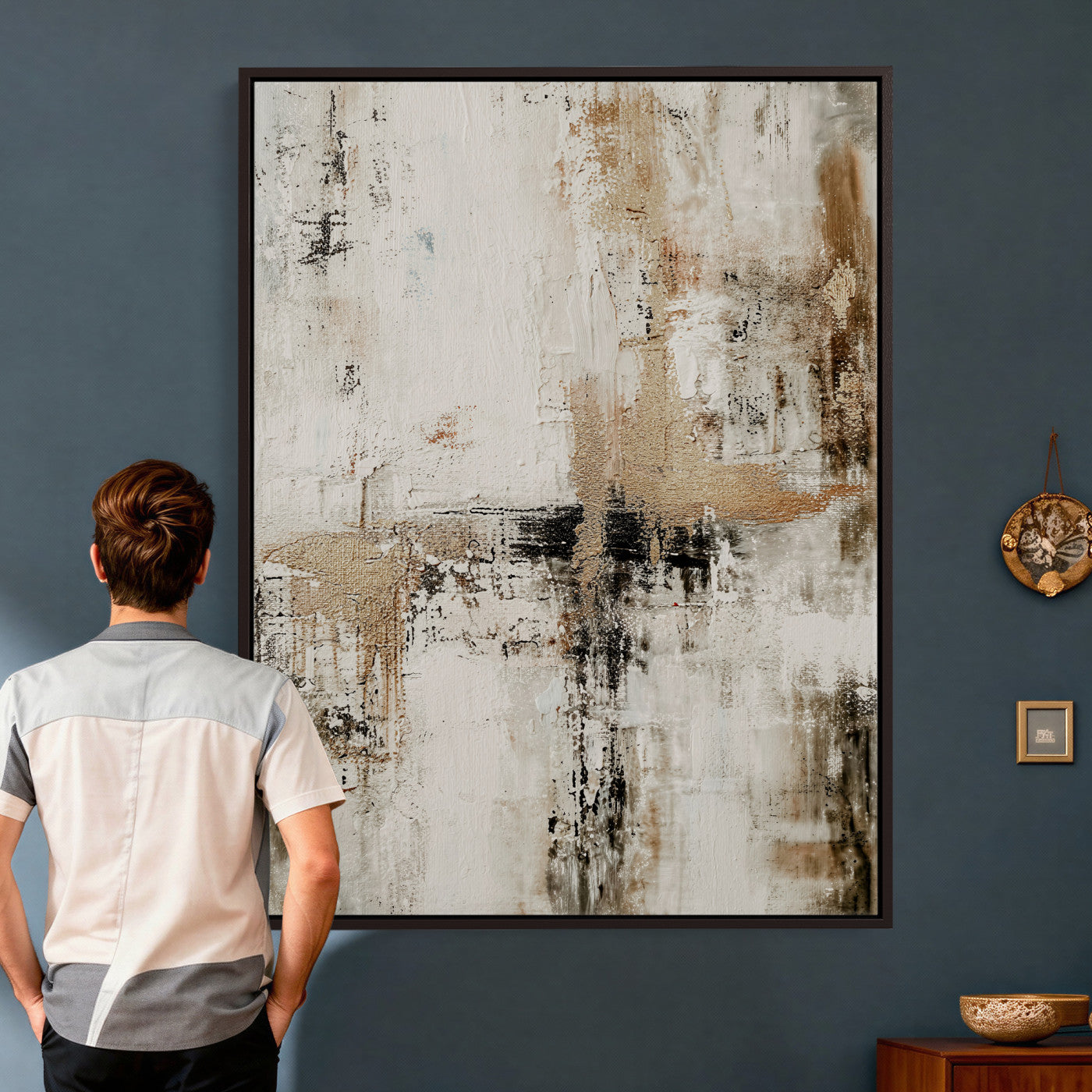 381262454-MGV-CV-24X36 - Neutral Abstract Wall Art Canvas Print, Beige Black Textured Modern Canvas Print, Minimalist Contemporary Artwork for Living Room Decor