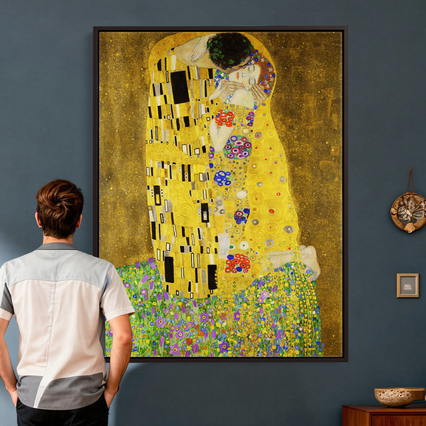 77323081-MGV-CV-24X36 - The Kiss Wall Art Canvas Print – Gustav Klimt Inspired Gold Art Nouveau Painting