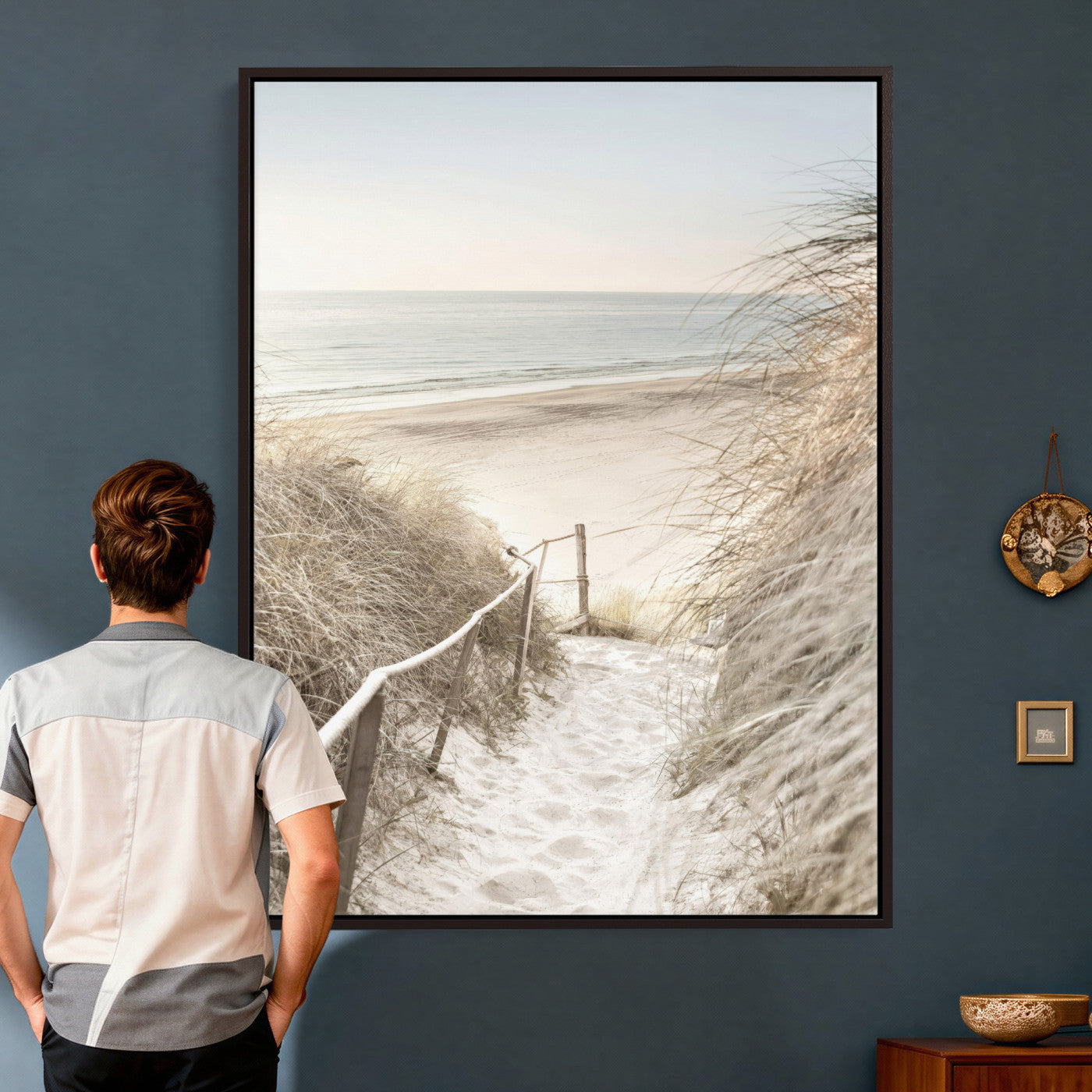 58415953-MGV-CV-24X36 - Coastal Beach Path Wall Art Canvas Print - Neutral Ocean Shore Landscape Artwork for Minimalist Home Decor