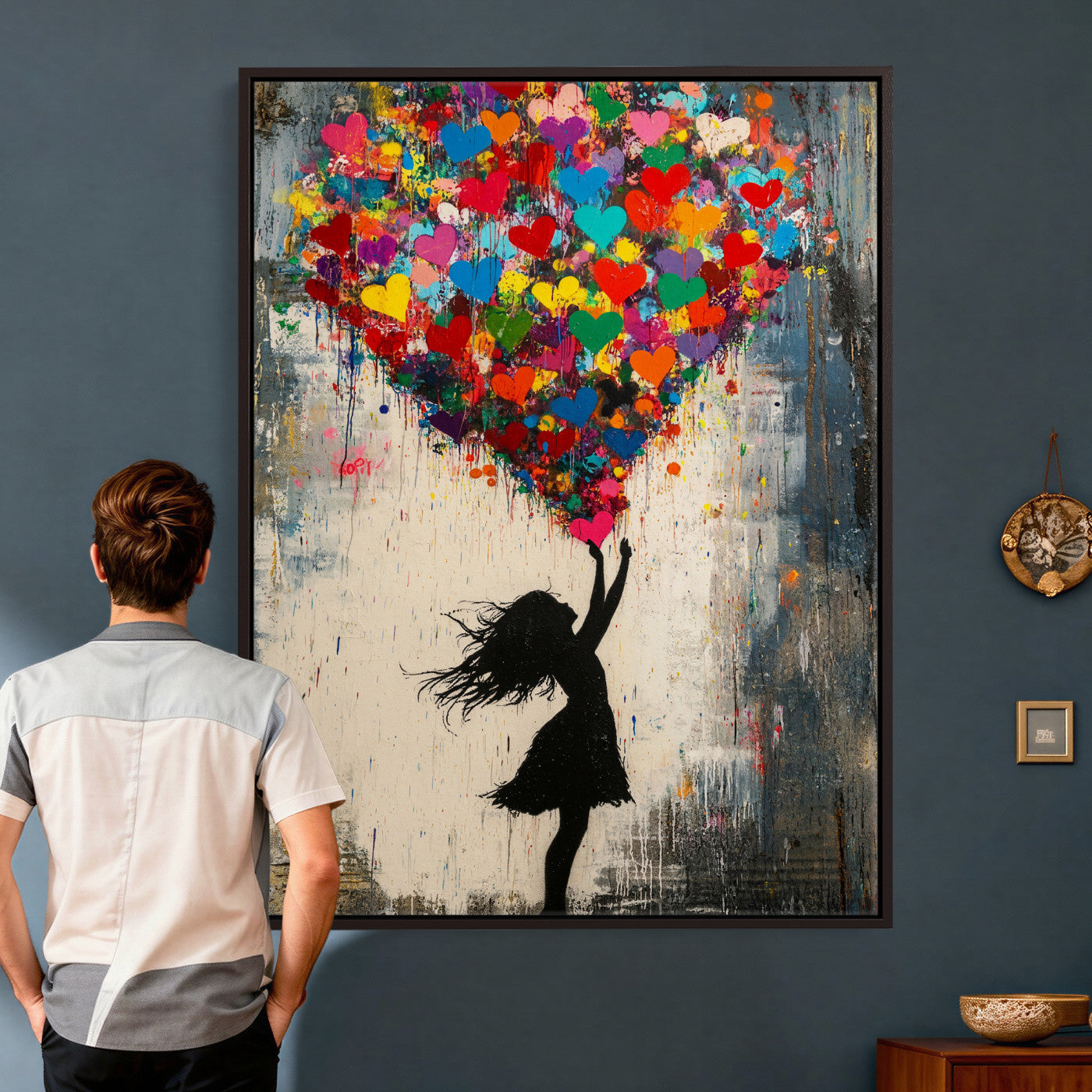 36253538-MGV-CV-24X36 - Banksy Street Art Canvas Wall Art, Girl Heart Balloons Banksy Style Print, Colorful Graffiti Love Decor, Urban Pop Art, Kids Room Inspirational Wall Art