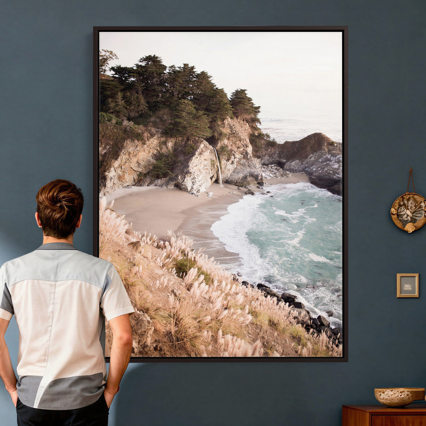 66328547-MGV-CV-24X36 - McWay Falls Canvas Wall Art, Big Sur California Photography Print, Waterfall Beach Coastal Decor, Julia Pfeiffer State Park, Boho Nature Print
