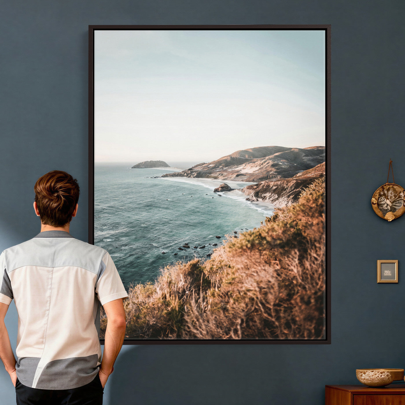 58099801-MGV-CV-24X36 - Coastal Cliffs Canvas Wall Art, Ocean Shoreline Photography Print, Teal Sea Landscape Decor, California Coast Art, Boho Beach House Wall Decor