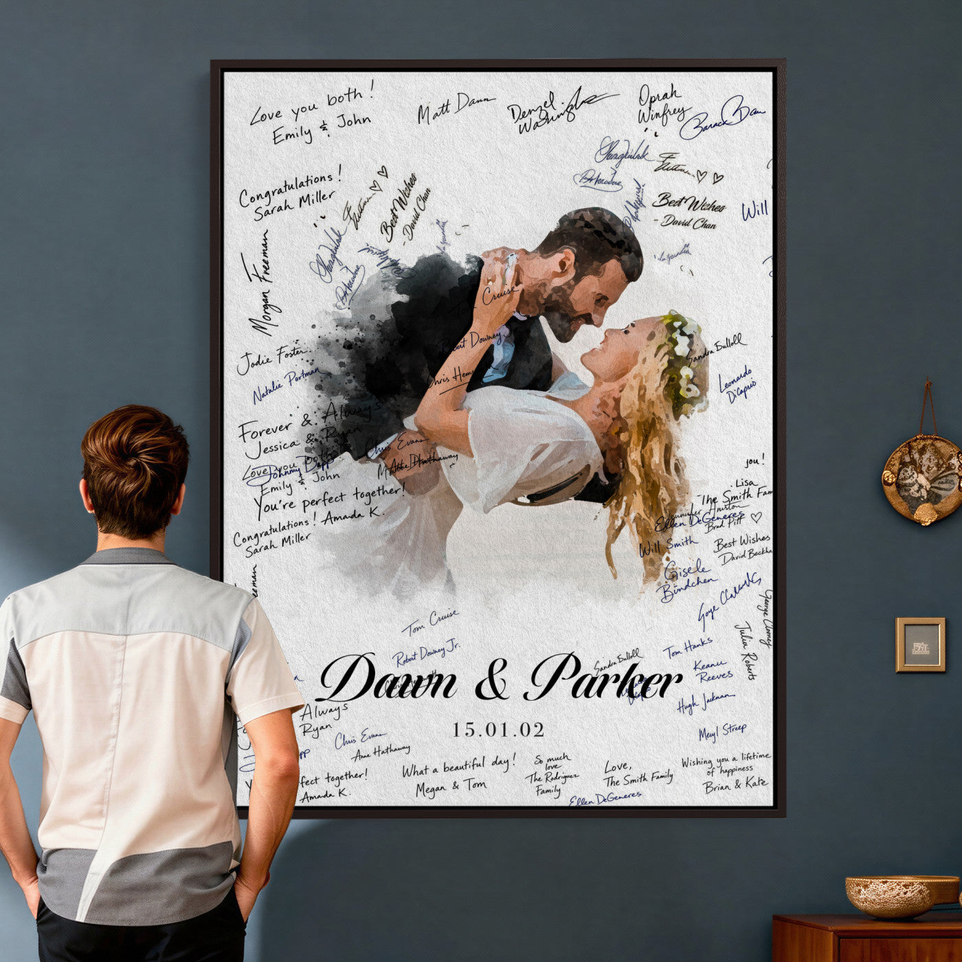38010783-MGV-CV-24X36 - Wedding Guest Book Alternative Wall Art Canvas Print, Personalized Wedding Signature Poster, Custom Couple Photo Guestbook Canvas