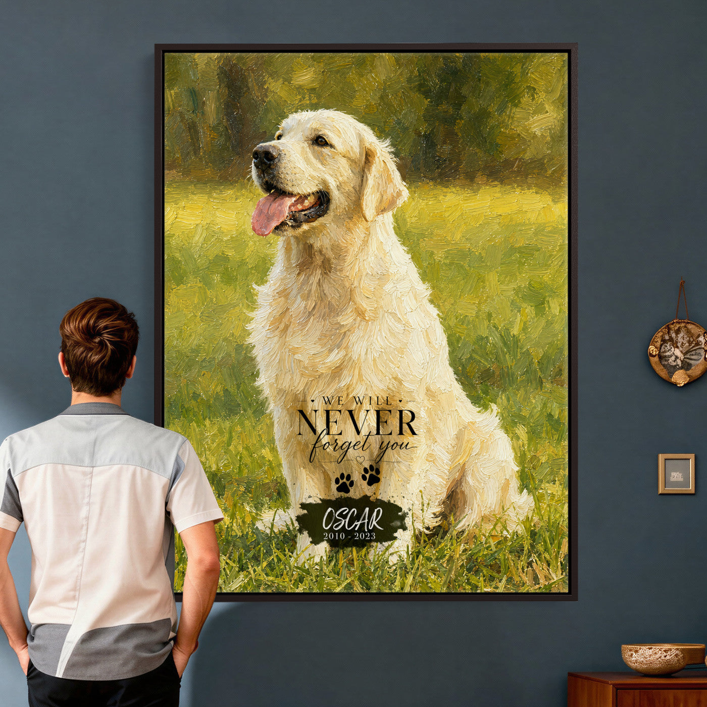 38460512V3-MGV-CV-24X36 - Pet Memorial Wall Art Canvas Print, Custom Dog Memorial Portrait, Personalized Angel Pet Loss Gift, Angel Wings Puppy Print