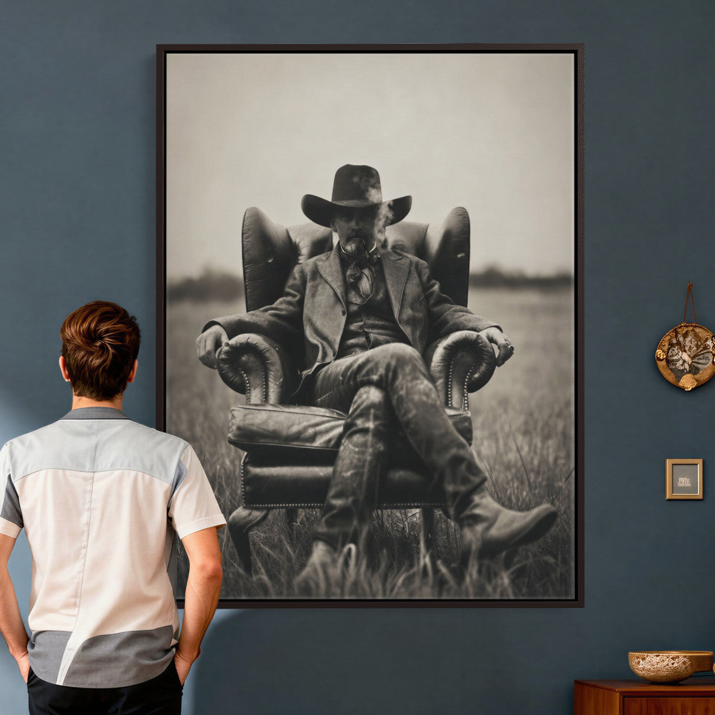 39988307-MGV-CV-24X36 - Vintage Cowboy Wall Art Canvas Print, Western Horse Rider Decor
